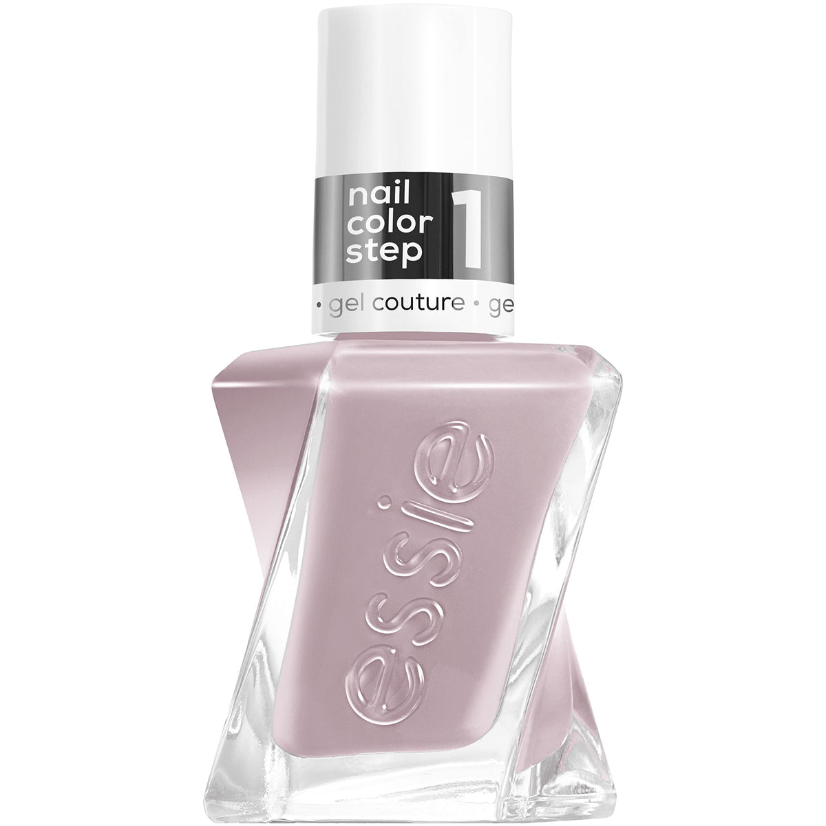 essie gel couture gray bottle showing long-lasting vegan color with gel-like shine