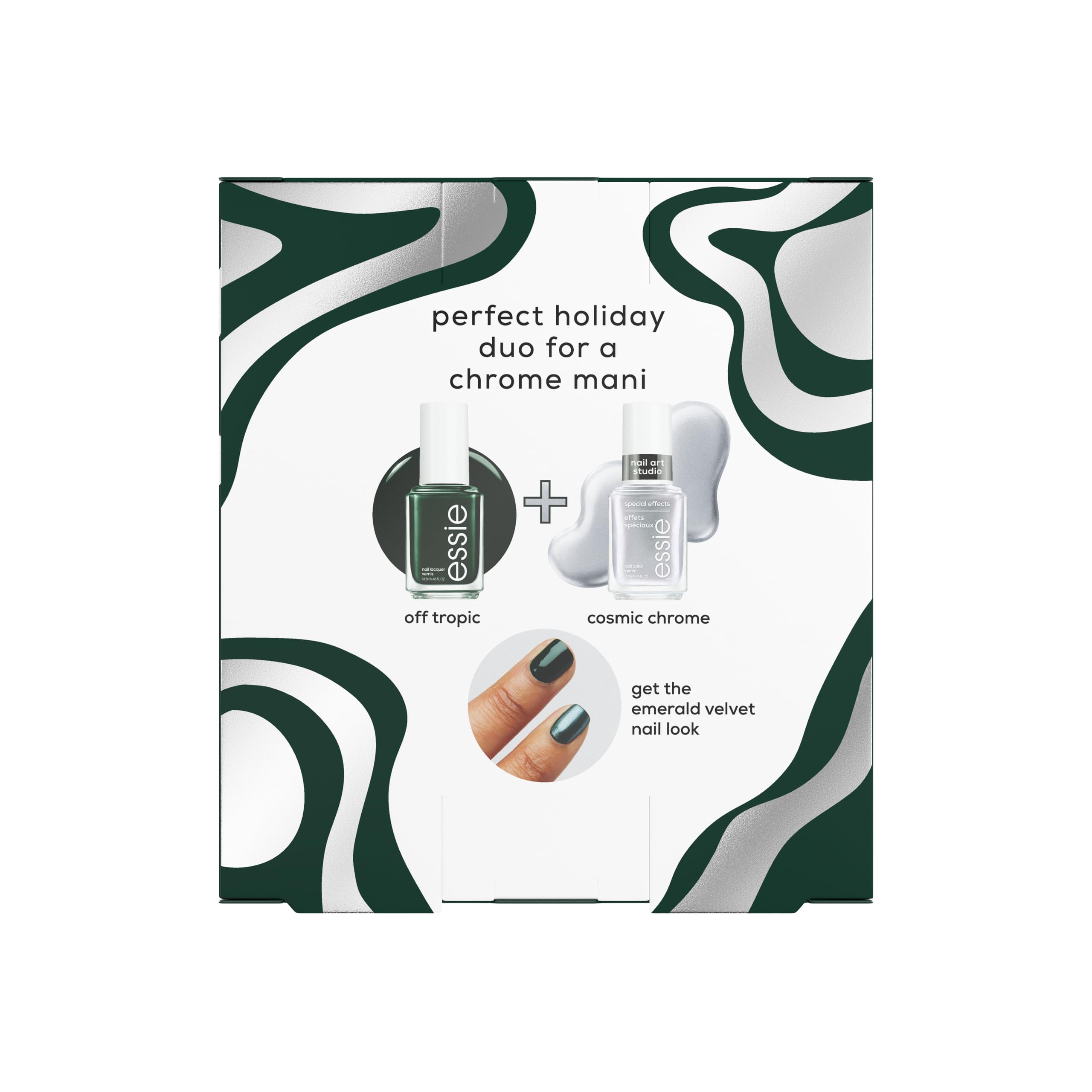 essie holiday duo packaging with emerald velvet bow