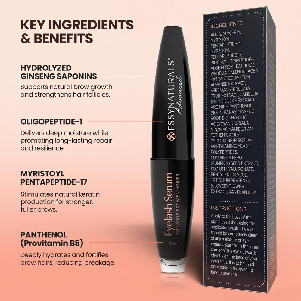 EssyNaturals Advanced brows and lashes demonstrate versatile daily nourishment use.