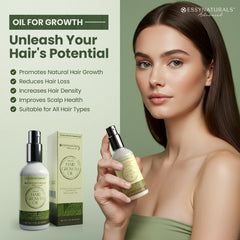 EssyNaturals Hair Growth Oil with caffeine boosts scalp energy and fullness