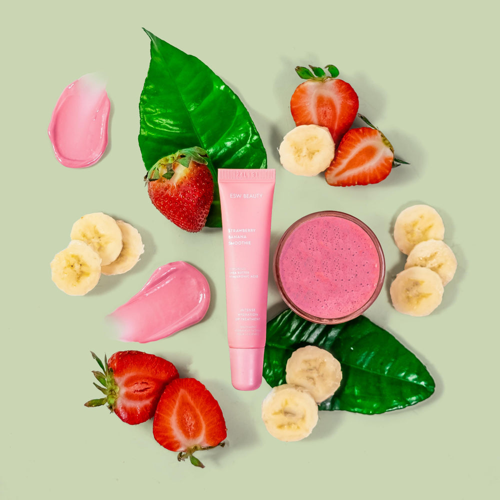 ESW Beauty shea butter hyaluronic acid illustration emphasizes nourishing, long-lasting hydration.