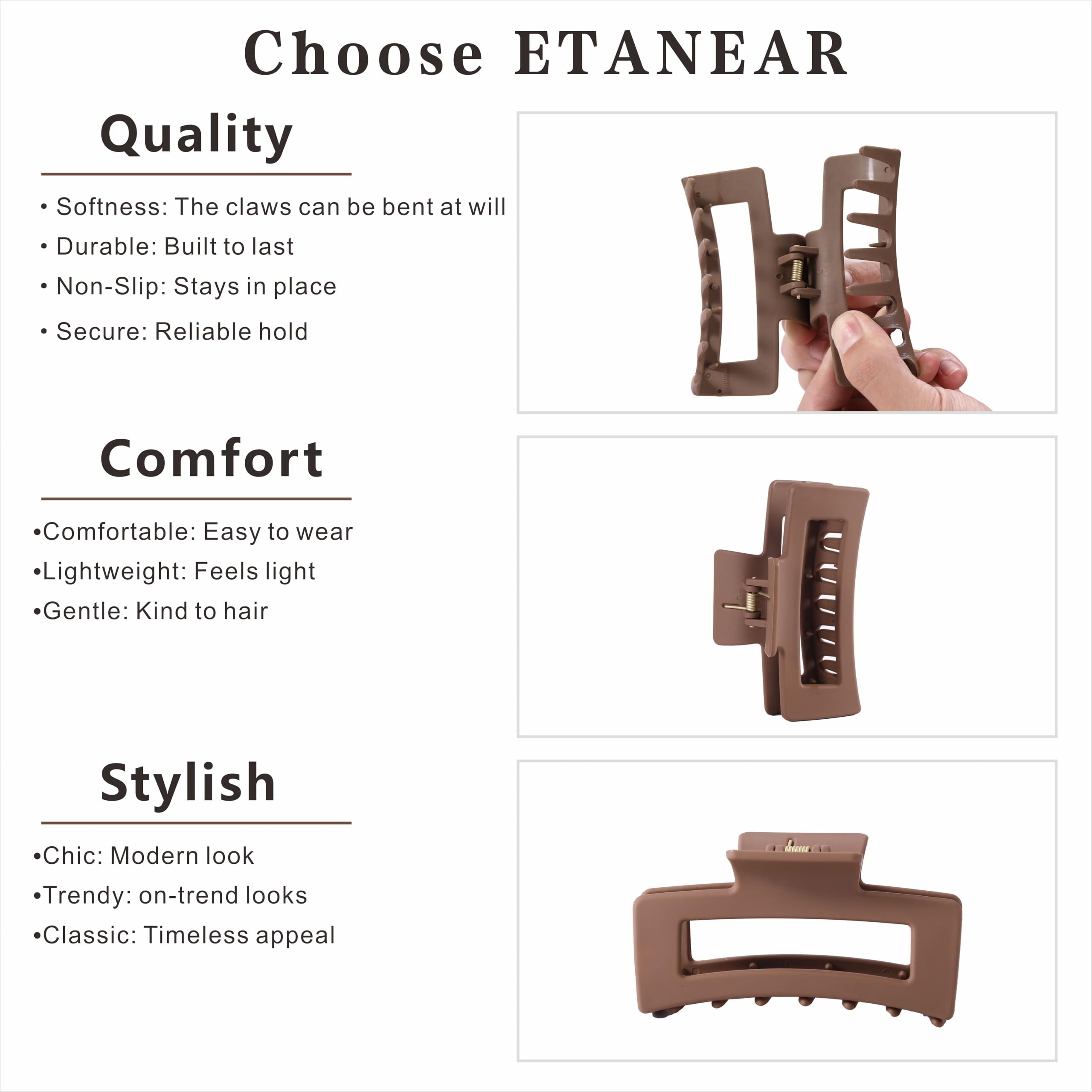 ETANEAR Cloud Claw Clip close-up reveals 14-grip teeth for secure hold.