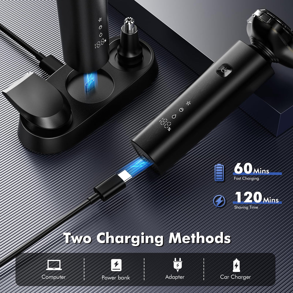 ETENTOUS electric razor IPX7 waterproof feature ready for wet or dry shaves.