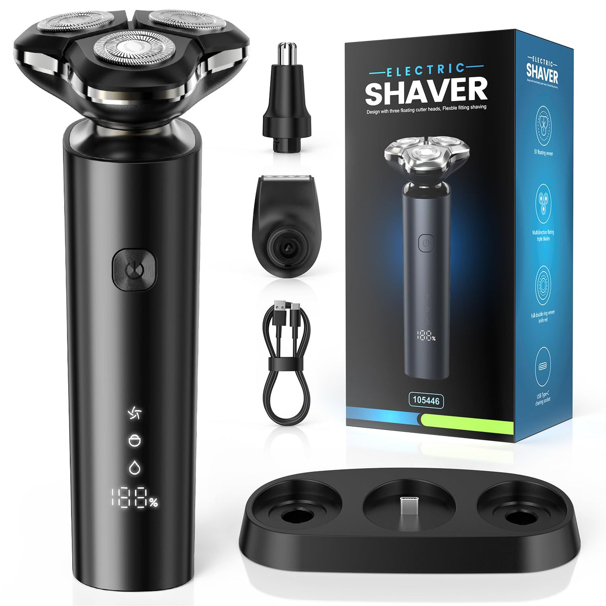 ETENTOUS electric razor magnetic head close-up demonstrates precise shaving for clean lines.