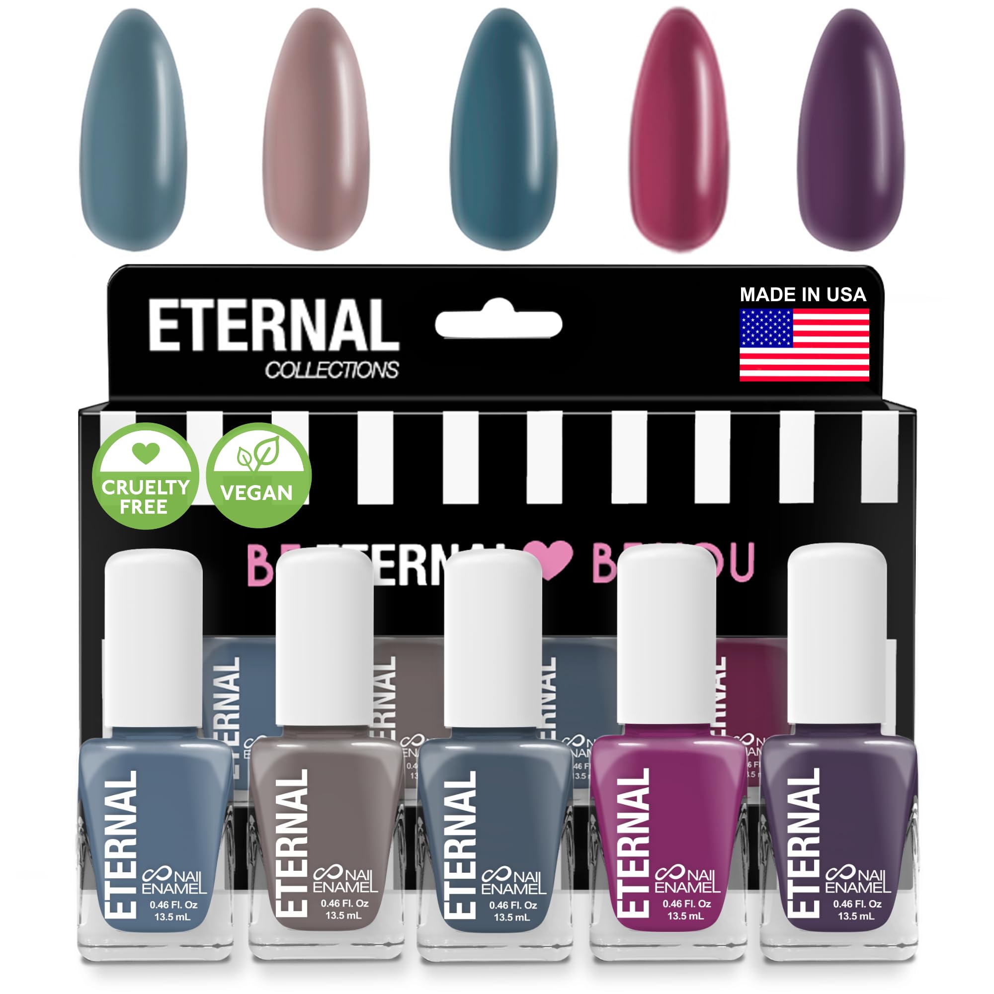 Eternal blue nail polish set close-up showing bold color and long-lasting finish