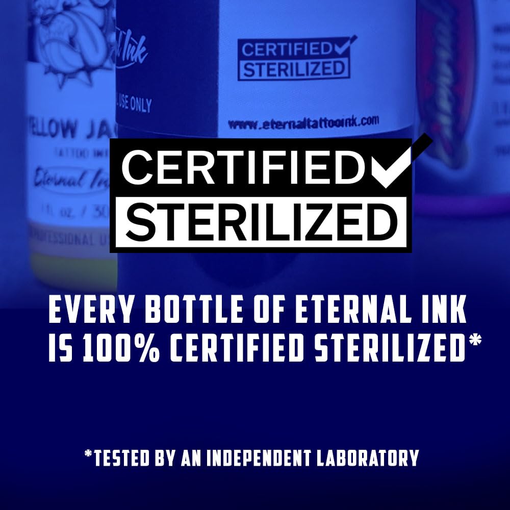 Eternal Ink Vegan skin-safe ingredients 1oz ink promotes cruelty-free, gentle tattooing.