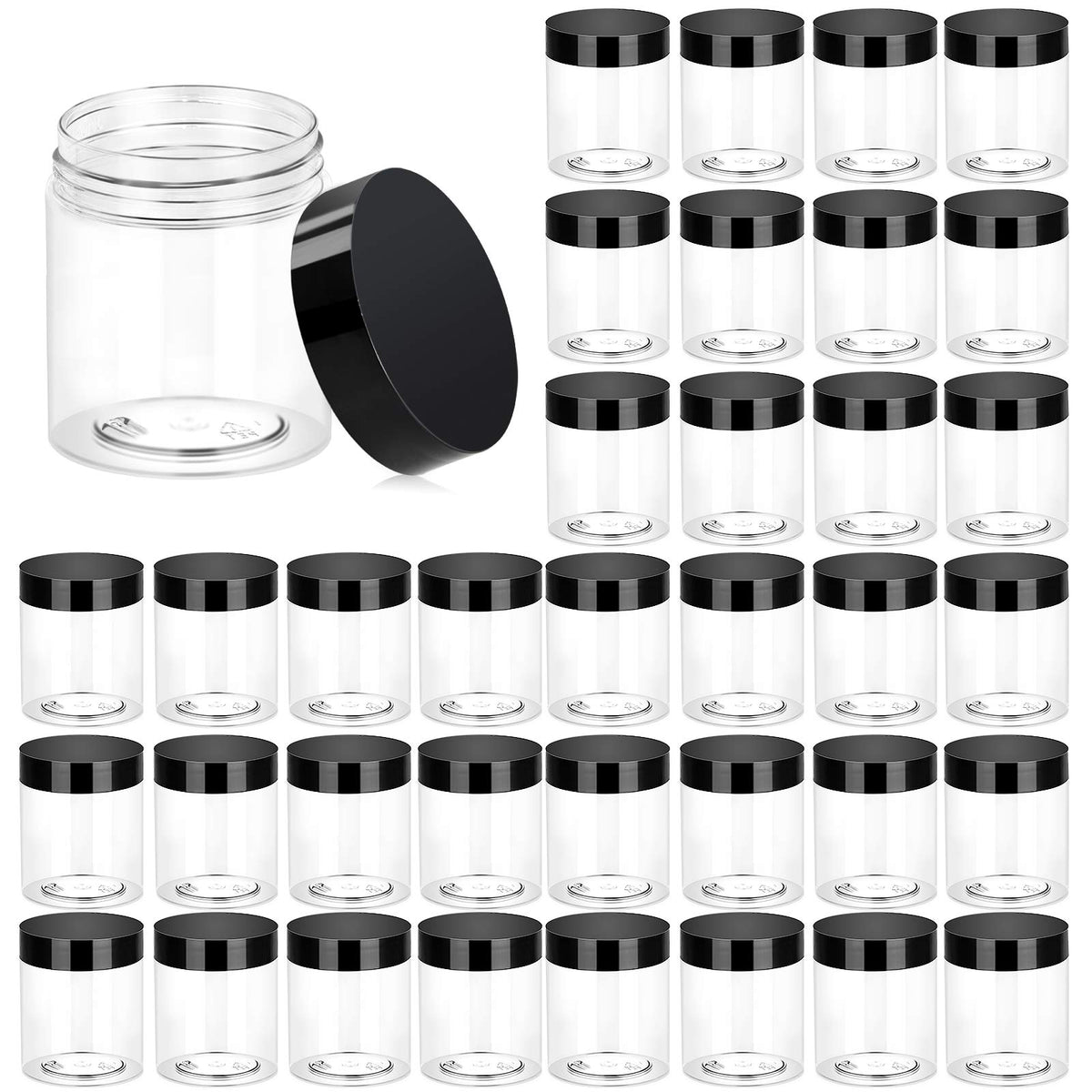 Eternal Moment 36 pack clear jars with lids for portable lotion storage.