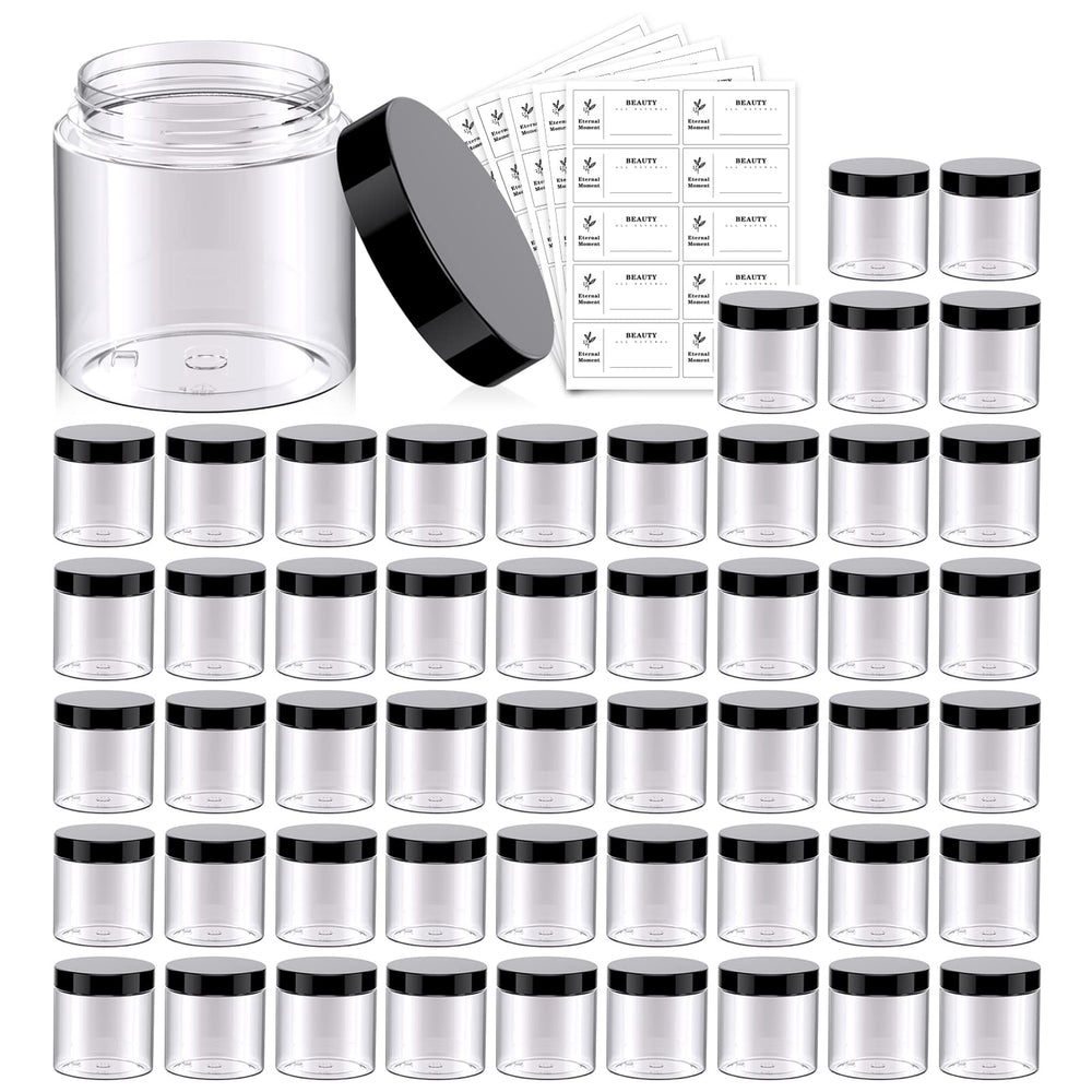 Eternal Moment 4oz clear jar with black lid front view for compact cosmetic storage.