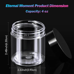 Eternal Moment 4oz clear jar with black lid side view for easy handling.