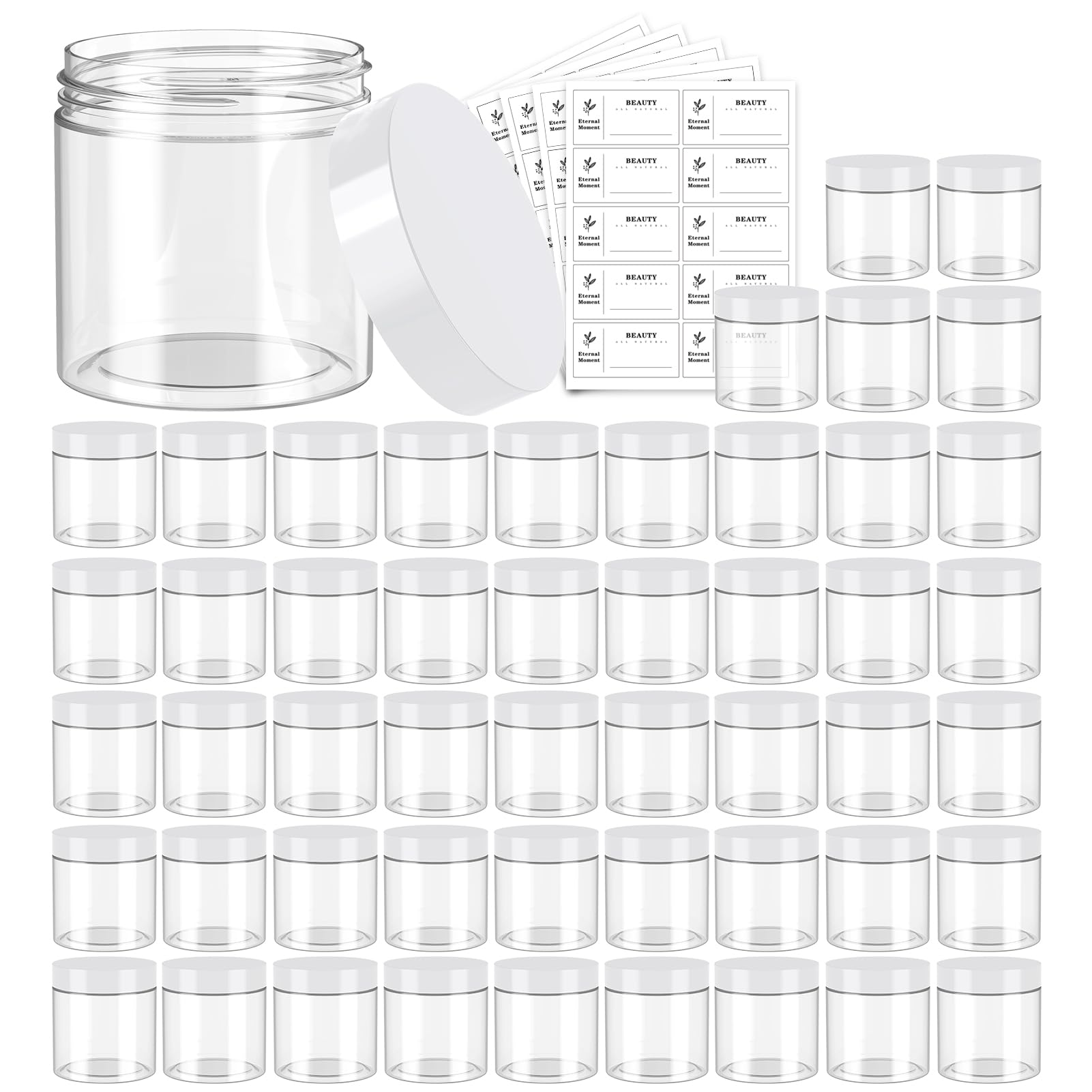 Eternal Moment 4oz clear jar with white lid shows through for easy labeling and storage.
