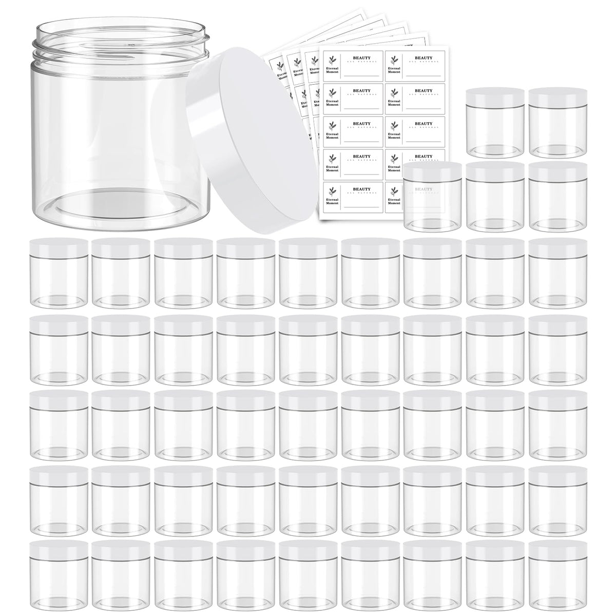 Eternal Moment 4oz clear jar with white lid shows through for easy labeling and storage.