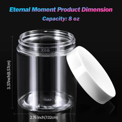 Eternal Moment 8oz round clear jars with white lids show contents clearly and stay secure.