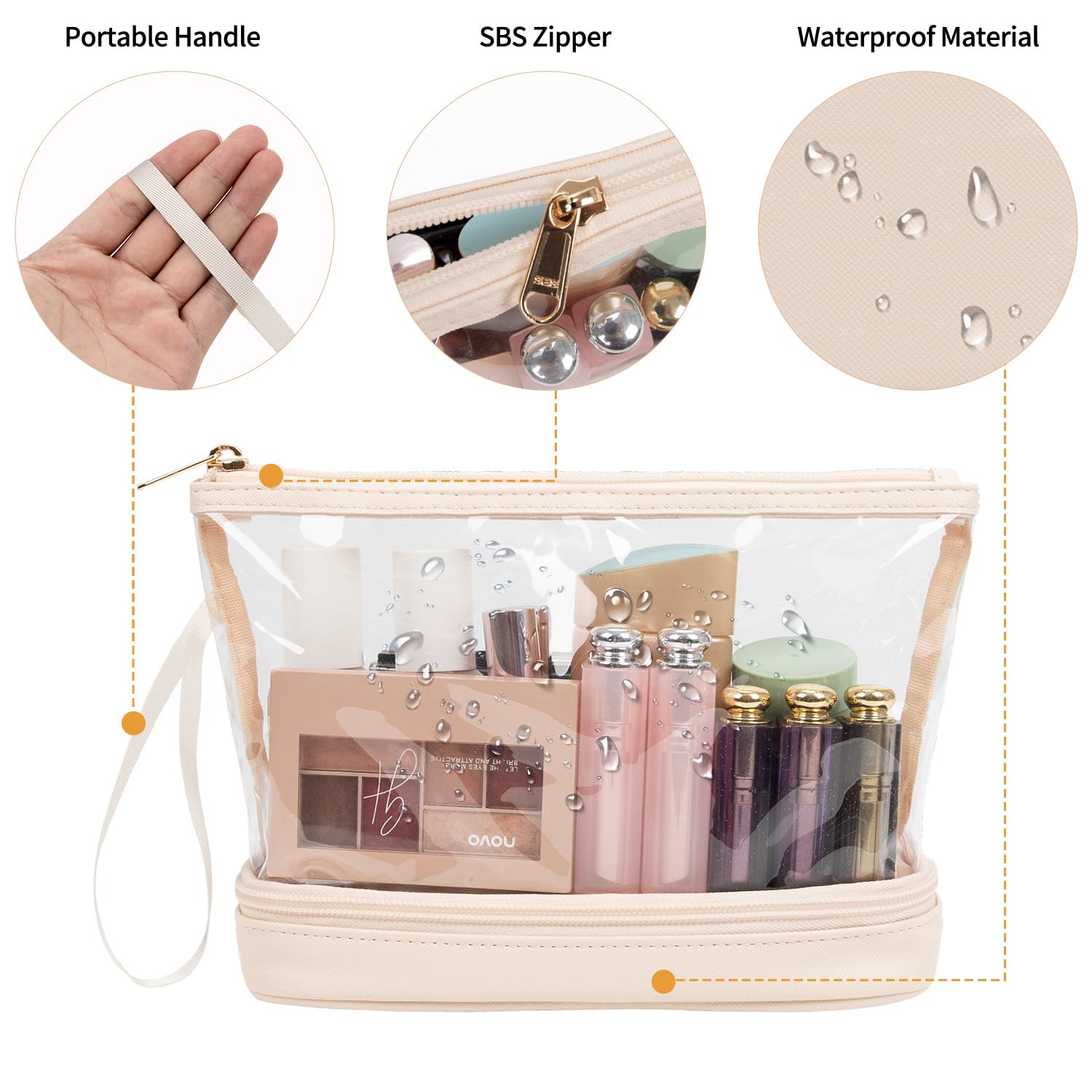 Ethereal Clear Makeup Bag with portable handle travels with ease