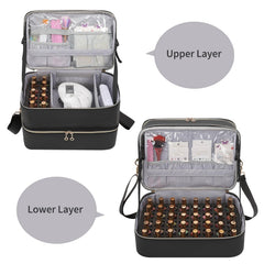 Ethereal Leather Nail Polish Organizer Case inside compartments showing 50+ bottle capacity.