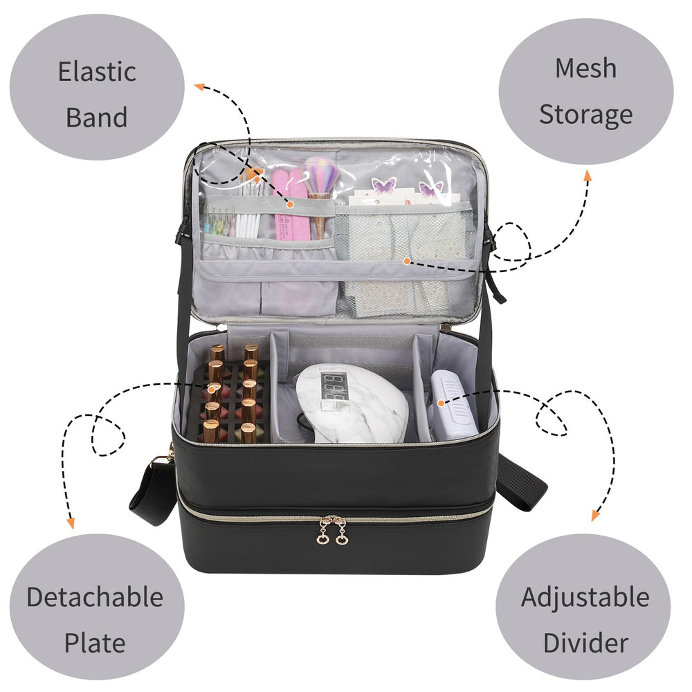 Ethereal Leather Nail Polish Organizer Case portable handle and strap for travel.