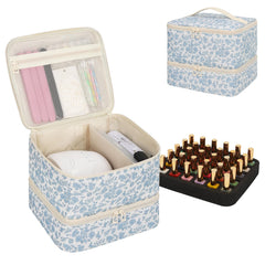 Ethereal Nail Polish Organizer Bag top view shows capacity for 30+ bottles and travel-ready layout