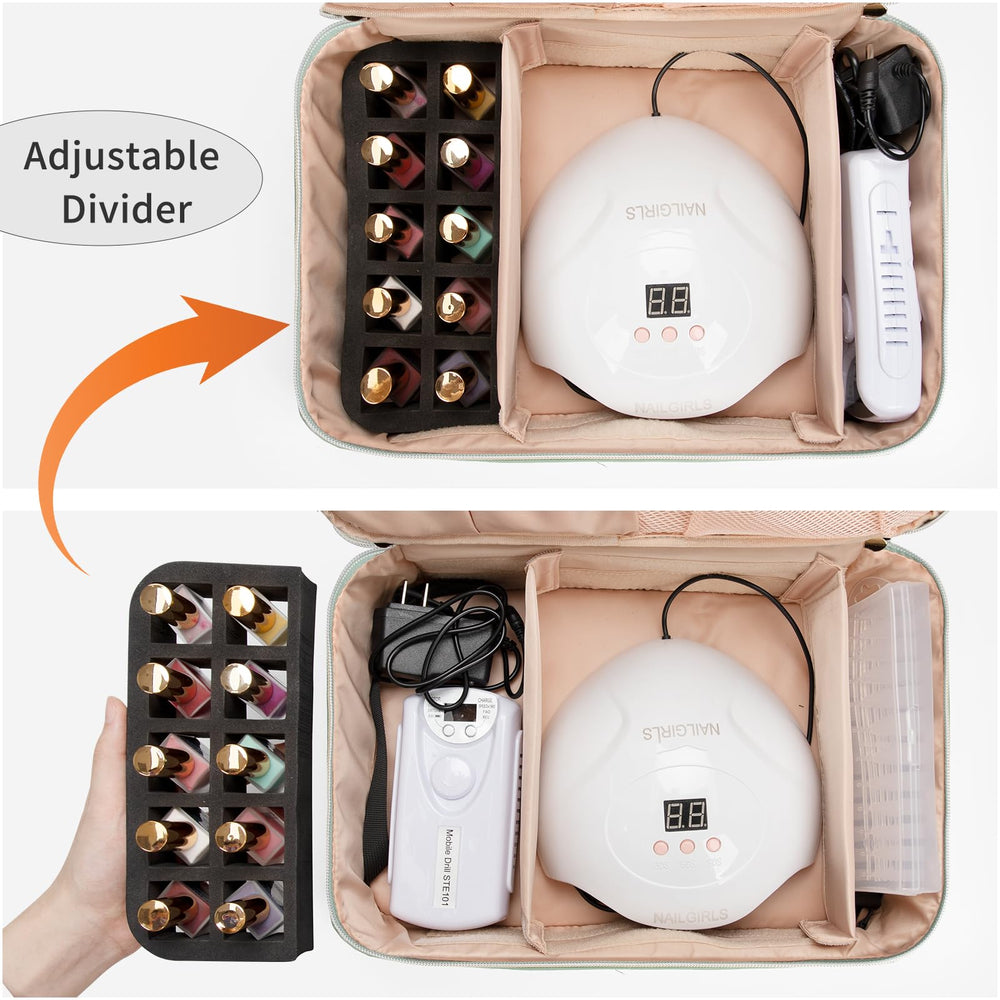 Ethereal organizer interior compartments keep polishes and tools neatly separated.