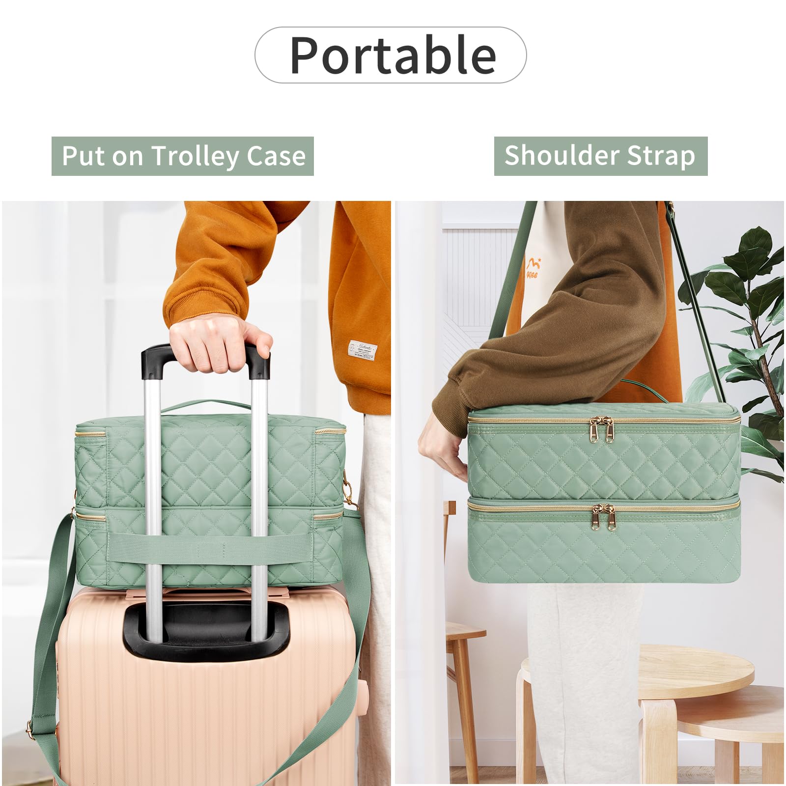 Ethereal organizer ready for transport with handle and shoulder strap.