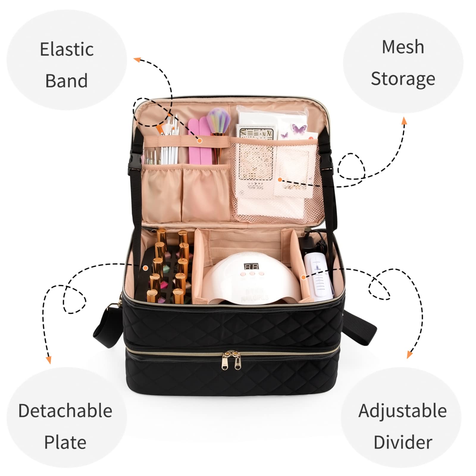 Ethereal Nail Polish Organizer full bag demonstrates 50+ bottle capacity