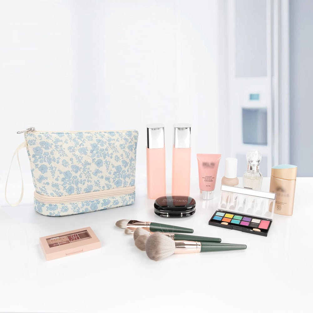Ethereal blue flower makeup bag gift-ready presentation