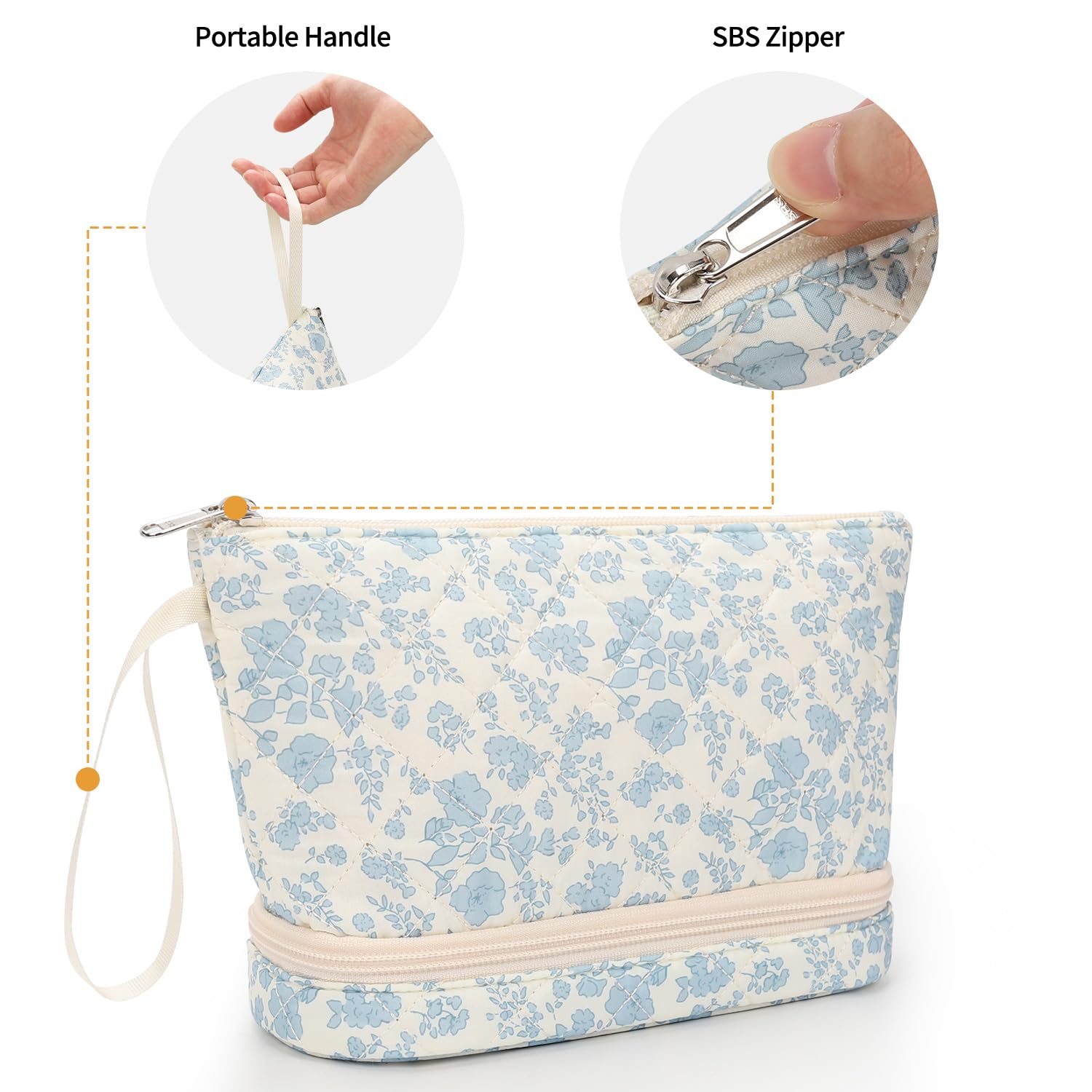Ethereal small makeup bag blue flower waterproof nylon material