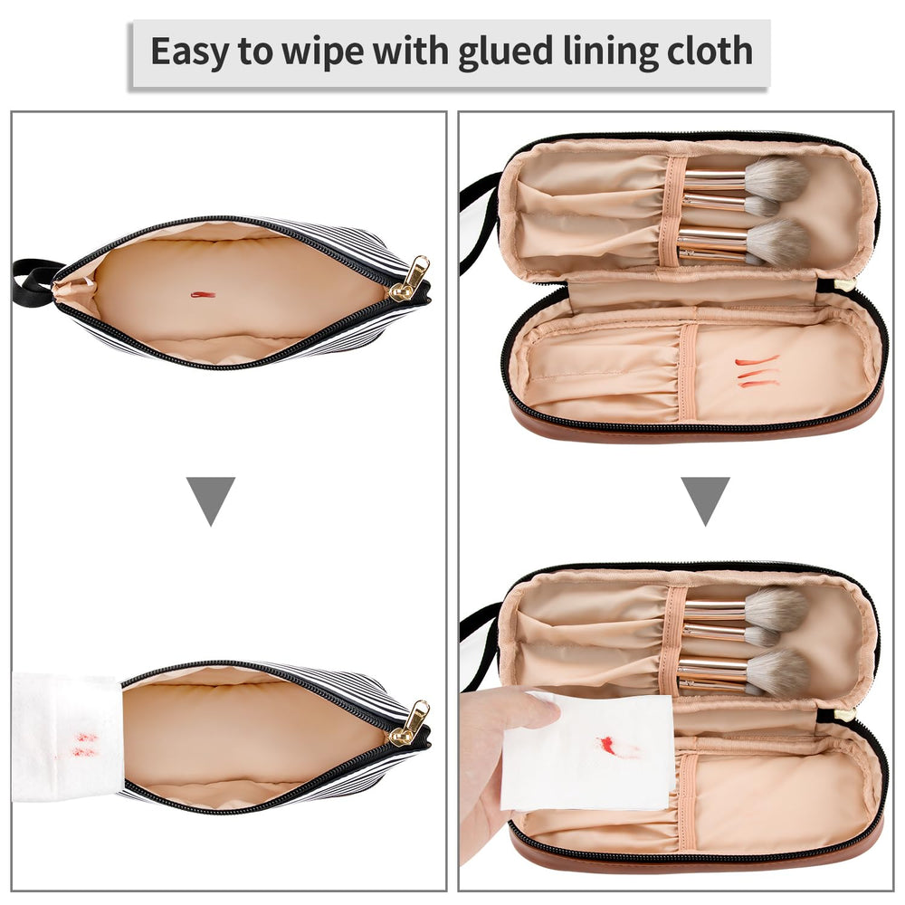 Ethereal stripe pouch doubles as a travel toiletry bag for essentials.