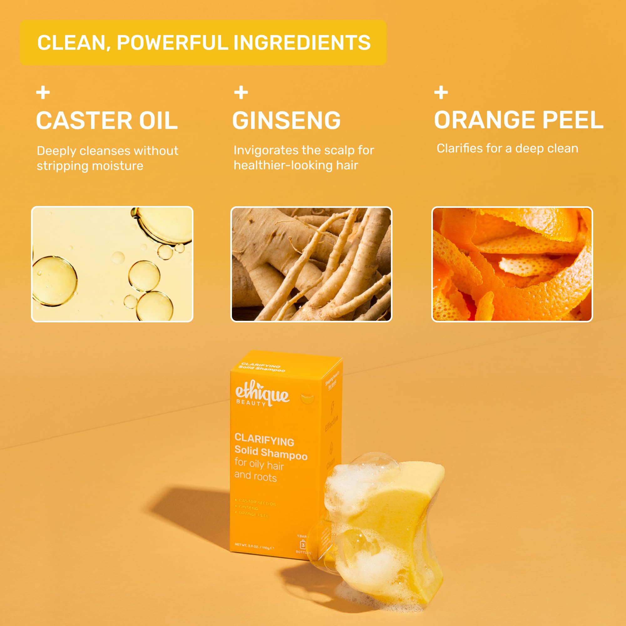 Ethique travel-size shampoo bar resting in hand for on-the-go cleansing