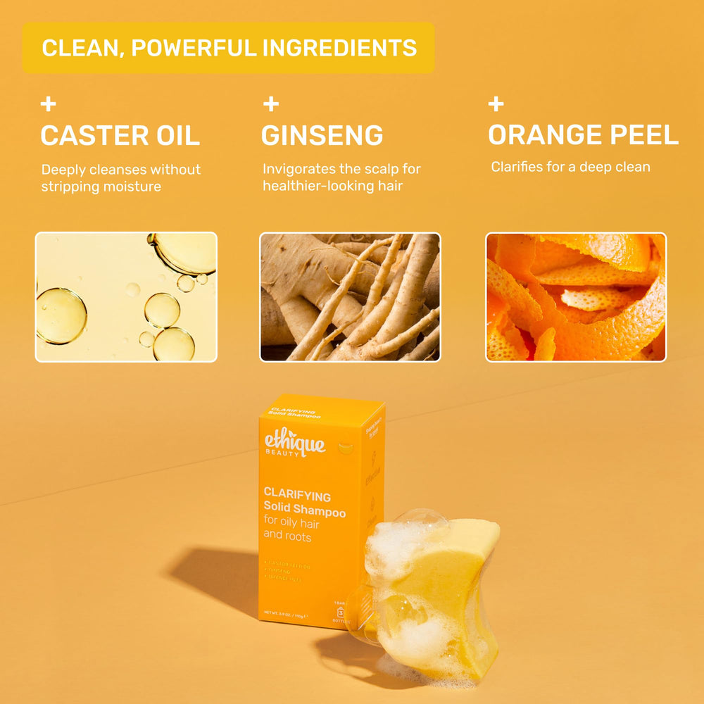 Ethique travel-size shampoo bar resting in hand for on-the-go cleansing