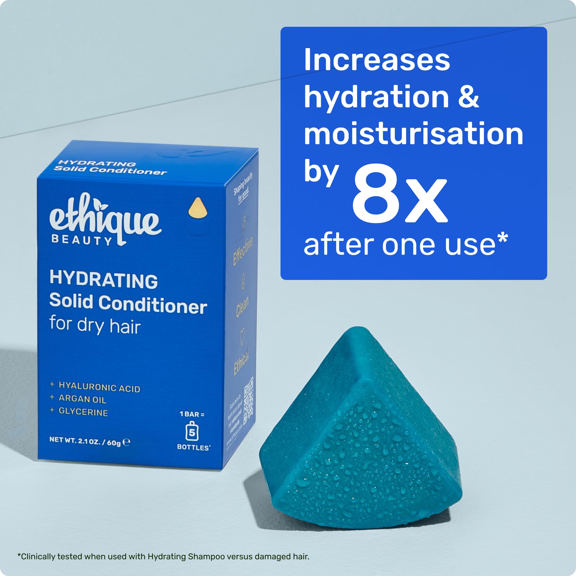 Ethique Hydrating Conditioner Bar beside Hydrating Shampoo Bar for complete hydration.