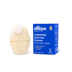 Ethique Hydrating solid cleanser packaging highlights plastic-free eco-friendly design for sustainable skincare.