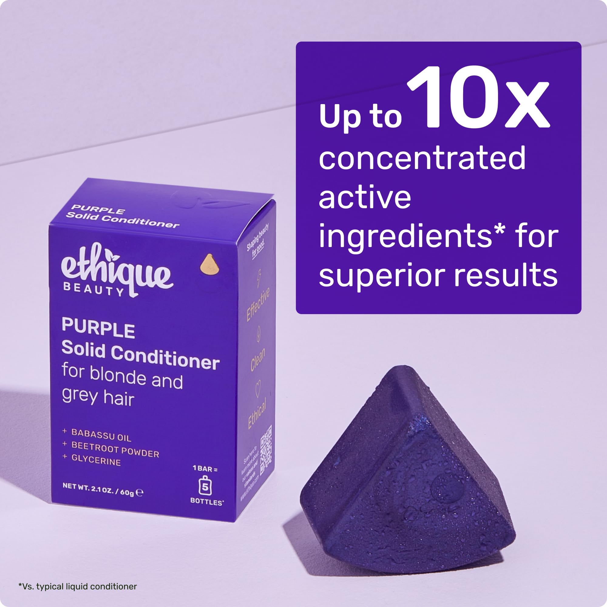 Ethique Purple Conditioner Bar beetroot powder focus underlines natural toning and vibrant hue.