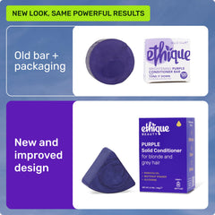Ethique Purple Conditioner Bar brass-toning closeup shows beetroot-powered tone for brass control.