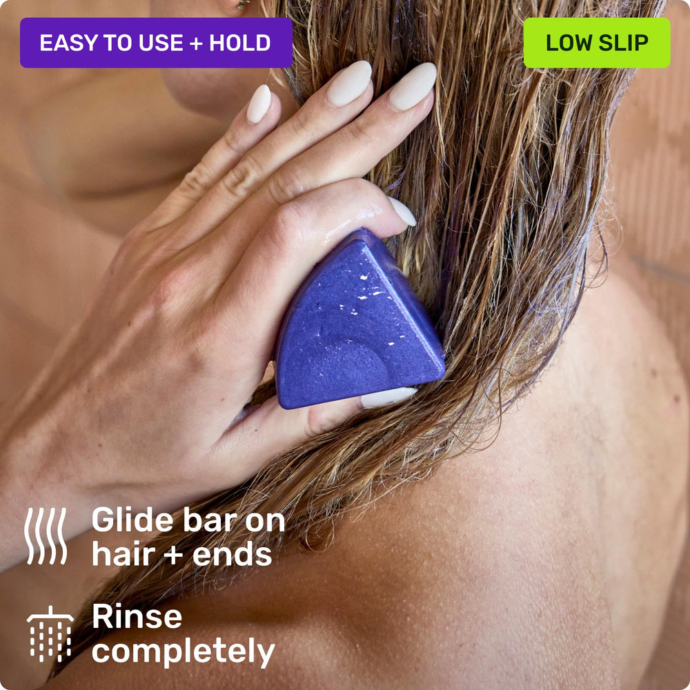 Ethique Purple Conditioner Bar plastic-free packaging supports eco-conscious haircare choice.