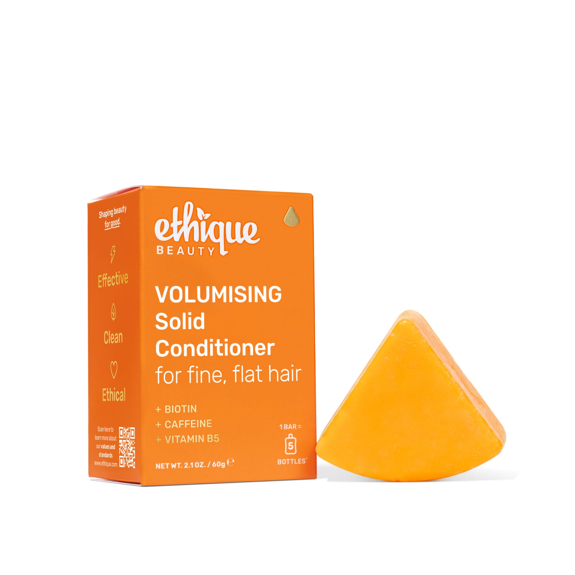 Ethique volumizing conditioner bar with biotin adds body to fine hair without heaviness.
