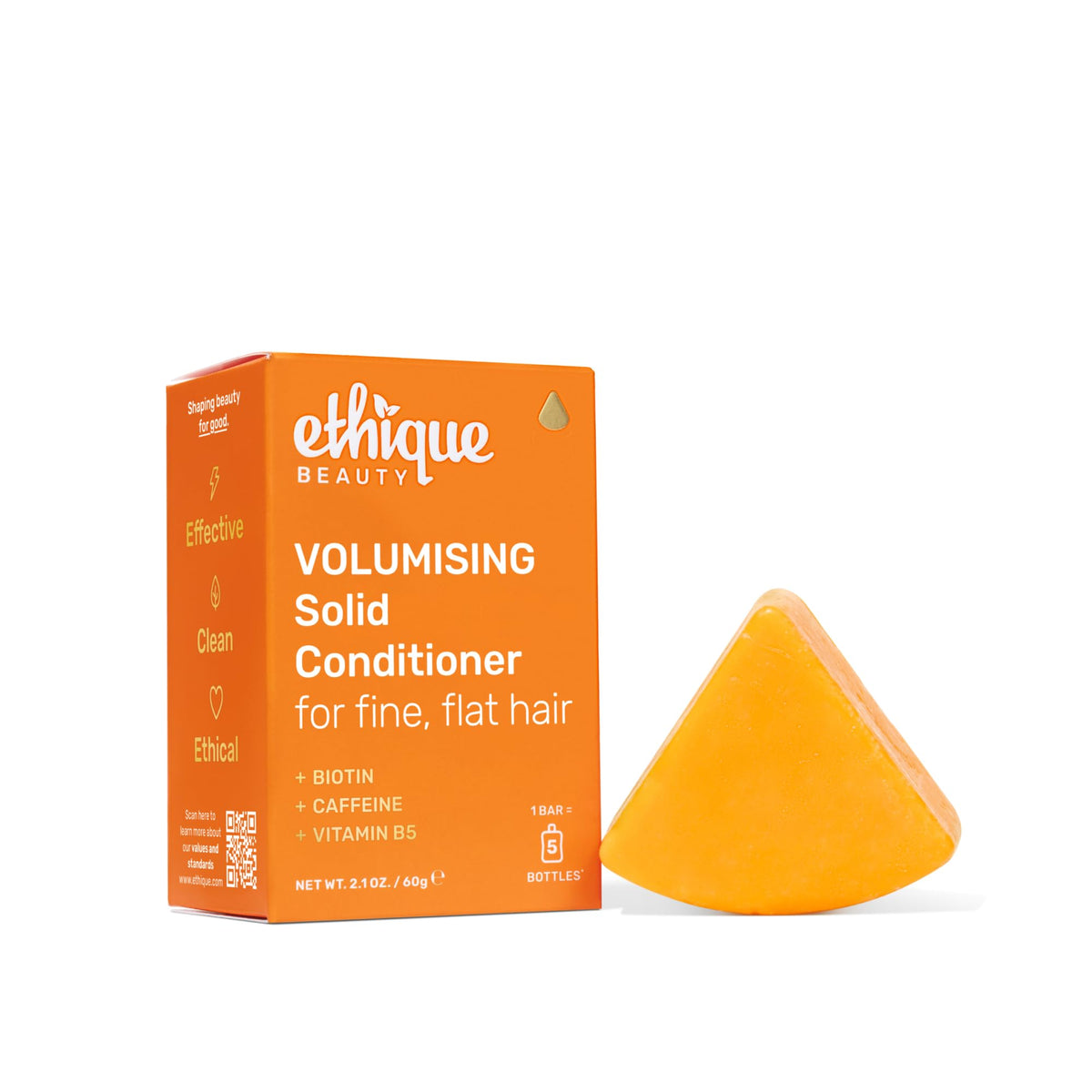 Ethique volumizing conditioner bar with biotin adds body to fine hair without heaviness.