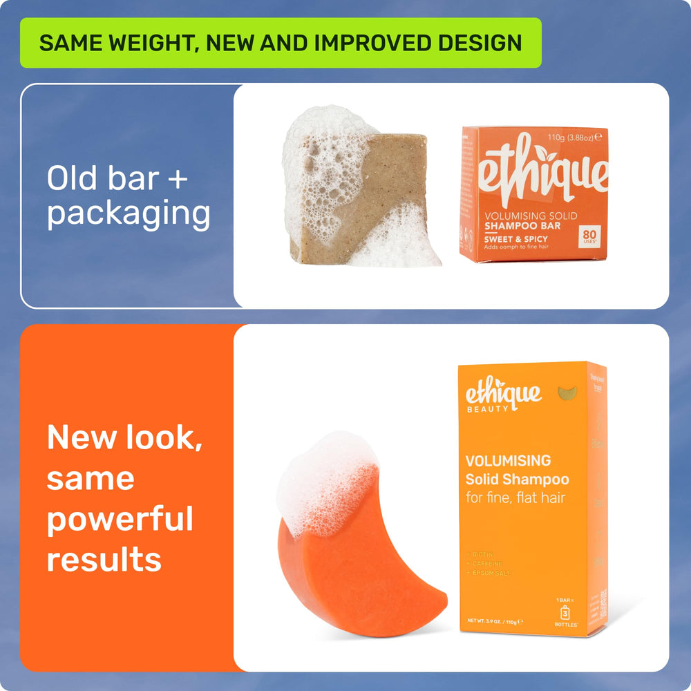 Ethique Volumizing Shampoo Bar solid form demonstrates compact travel-size solution.