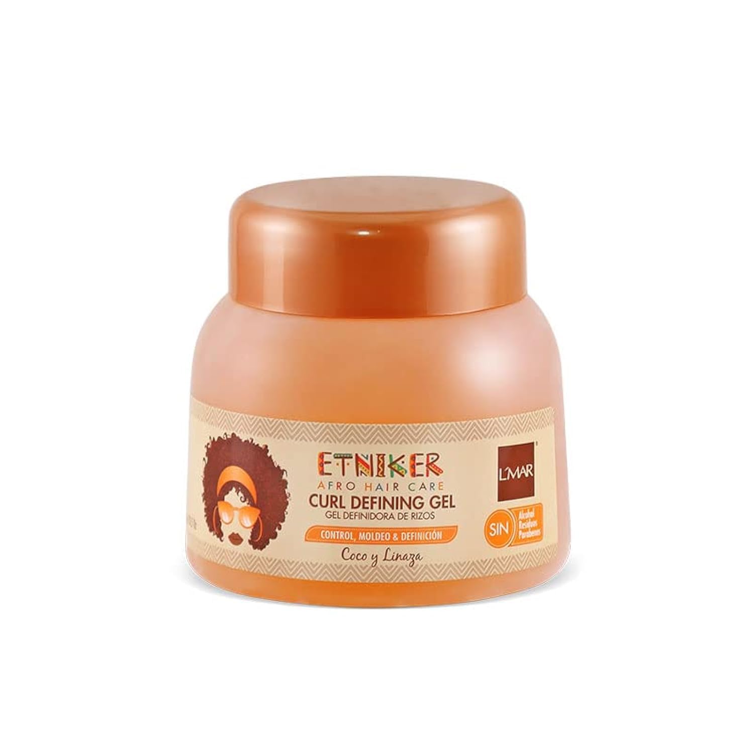 ETNIKER Curl Defining Gel bottle closeup shows long-lasting hold and natural shine.