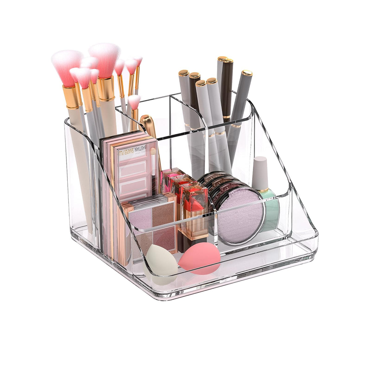 Organizador Ettori APLOP de maquillaje con seis secciones para acceso rápido.