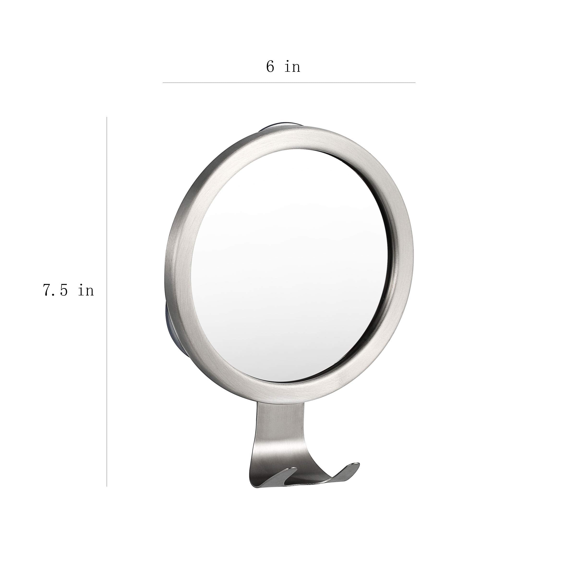Ettori shower mirror with three suction cups sticks securely to glass or tile.