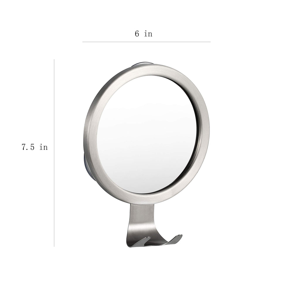 Ettori shower mirror with three suction cups sticks securely to glass or tile.