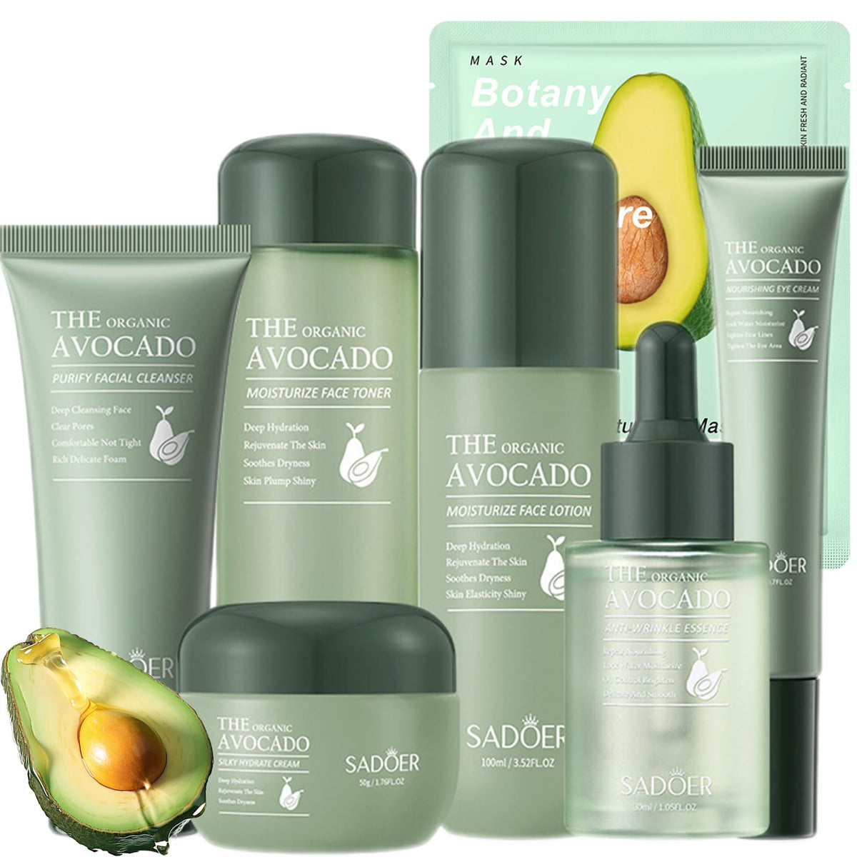 Etuanxi Avocado Skin Care Set Box shows a complete routine for daily moisture and glow