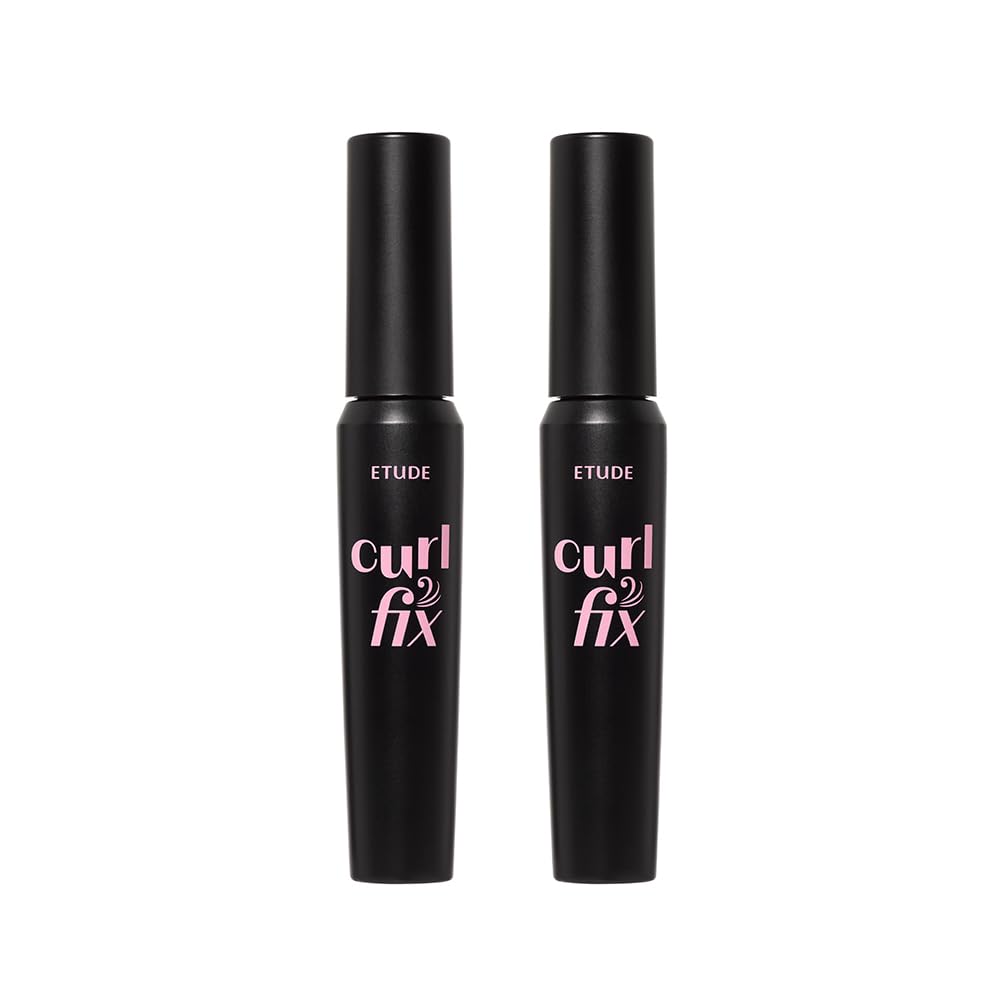 ETUDE Curl Fix Mascara bottle and packaging showcase the 1+1 set for all-day lash definition.