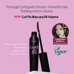 ETUDE Curl Fix Mascara lashes before image to after with dramatic, long-lasting curl.