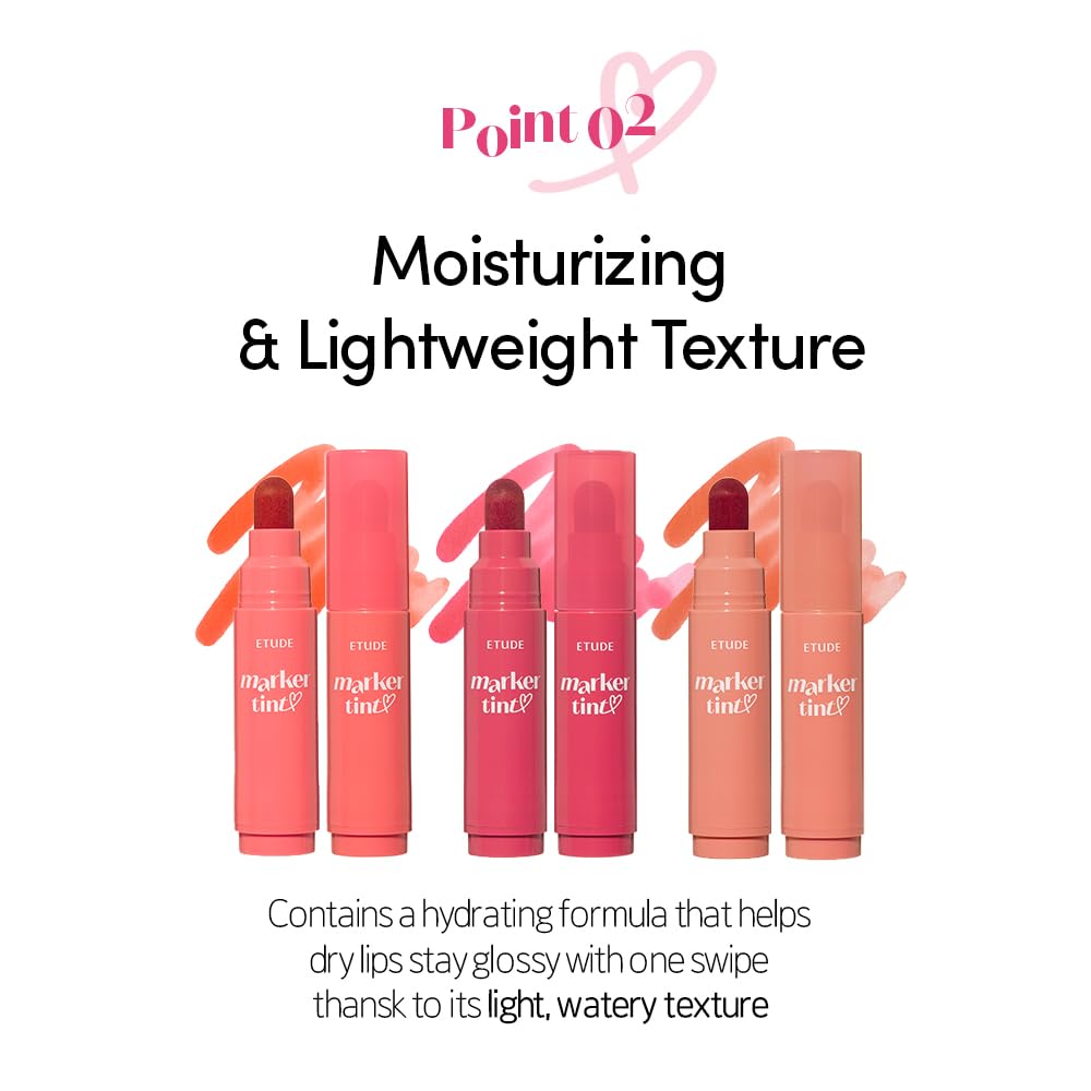 ETUDE Dear Darling Marker Tint Raspberry Pop liquid texture hydrates lips with sheen