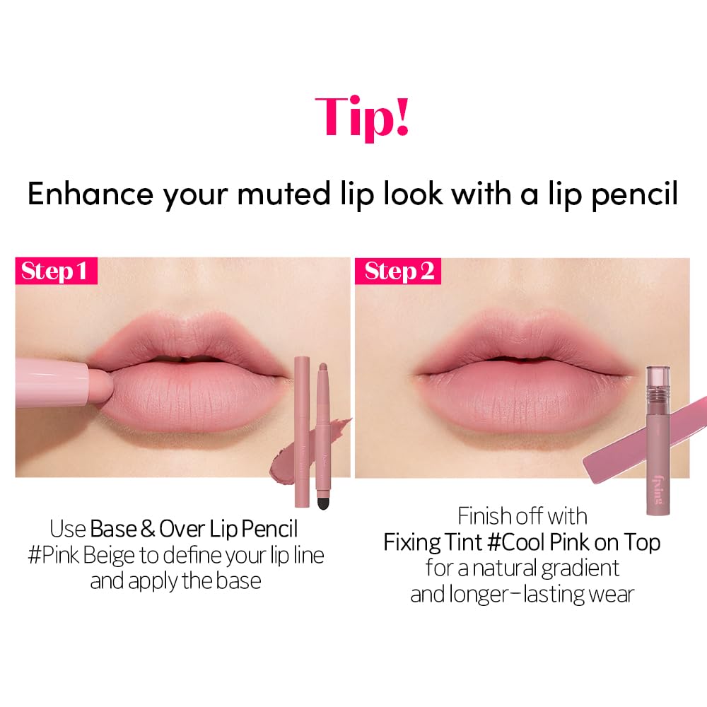 ETUDE Fixing Tint 08 blends with makeup for a natural lip look