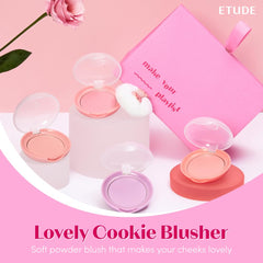 ETUDE Lovely Cookie Blusher Grapefruit Jelly built-in puff close-up for cushion-like application