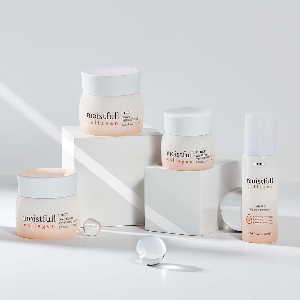 ETUDE Moistfull collagen cream packaging on vanity for daily routine