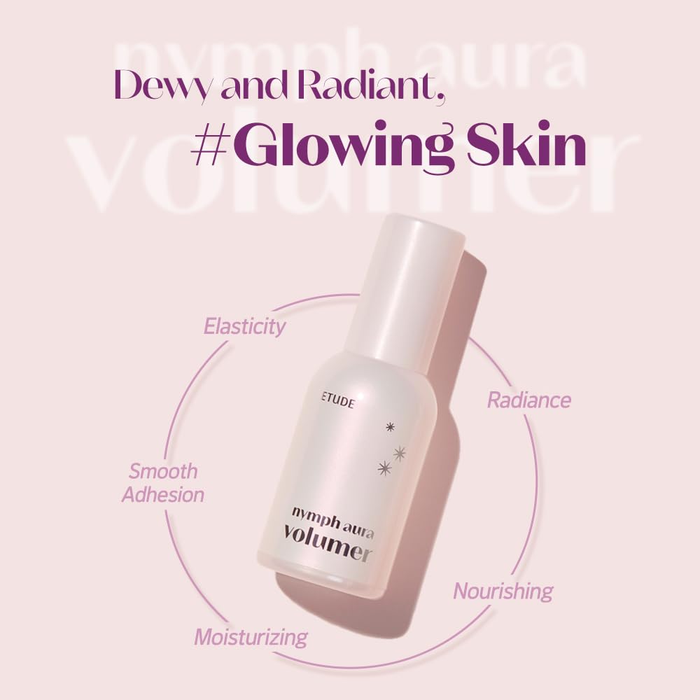 ETUDE Nymph Aura Volumer applied with foundation for dewy base