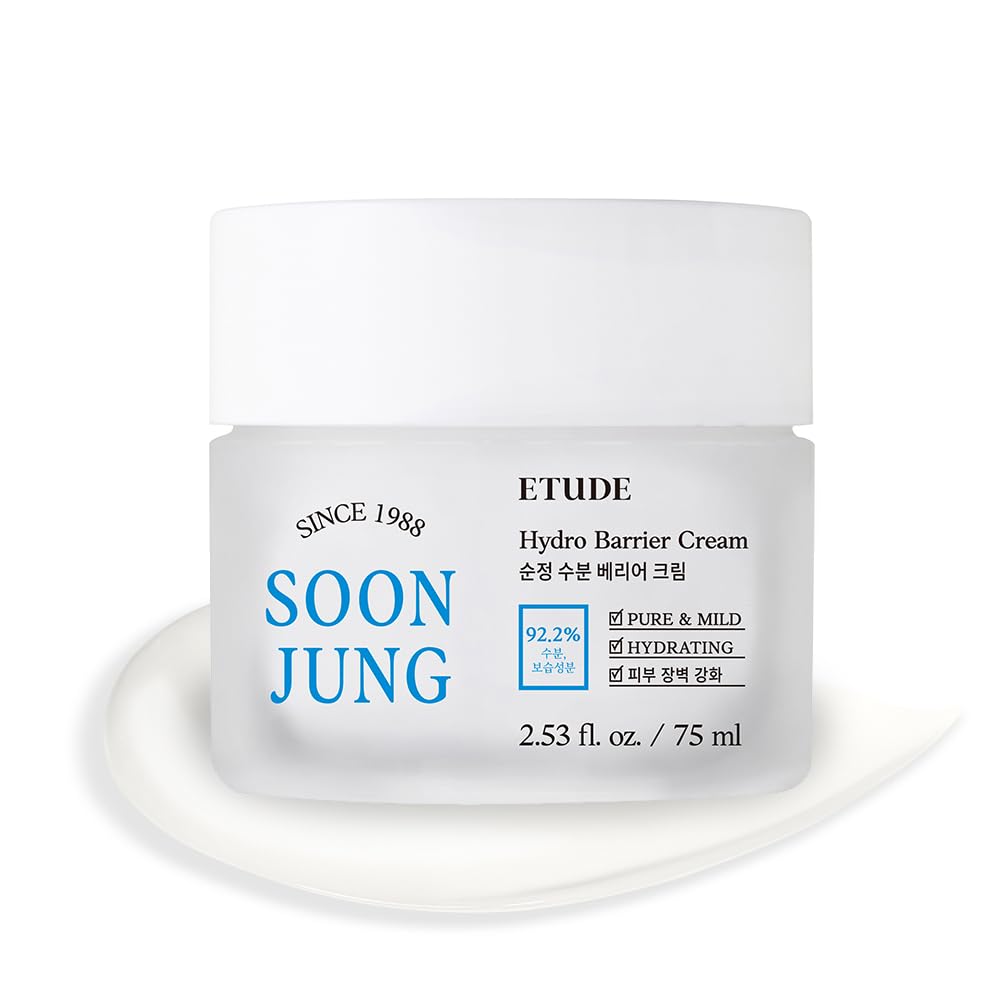 ETUDE SoonJung Hydro Barrier Cream bottle highlights lightweight hydration for sensitive skin.