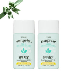 ETUDE Sunprise Sun Milk Duo bottles shown for lightweight, non-sticky daily protection.